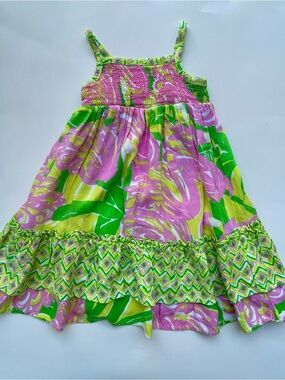Lilly Pulitzer Pink & Green Floral Smocked Sundress — Baby Girl 12 Months